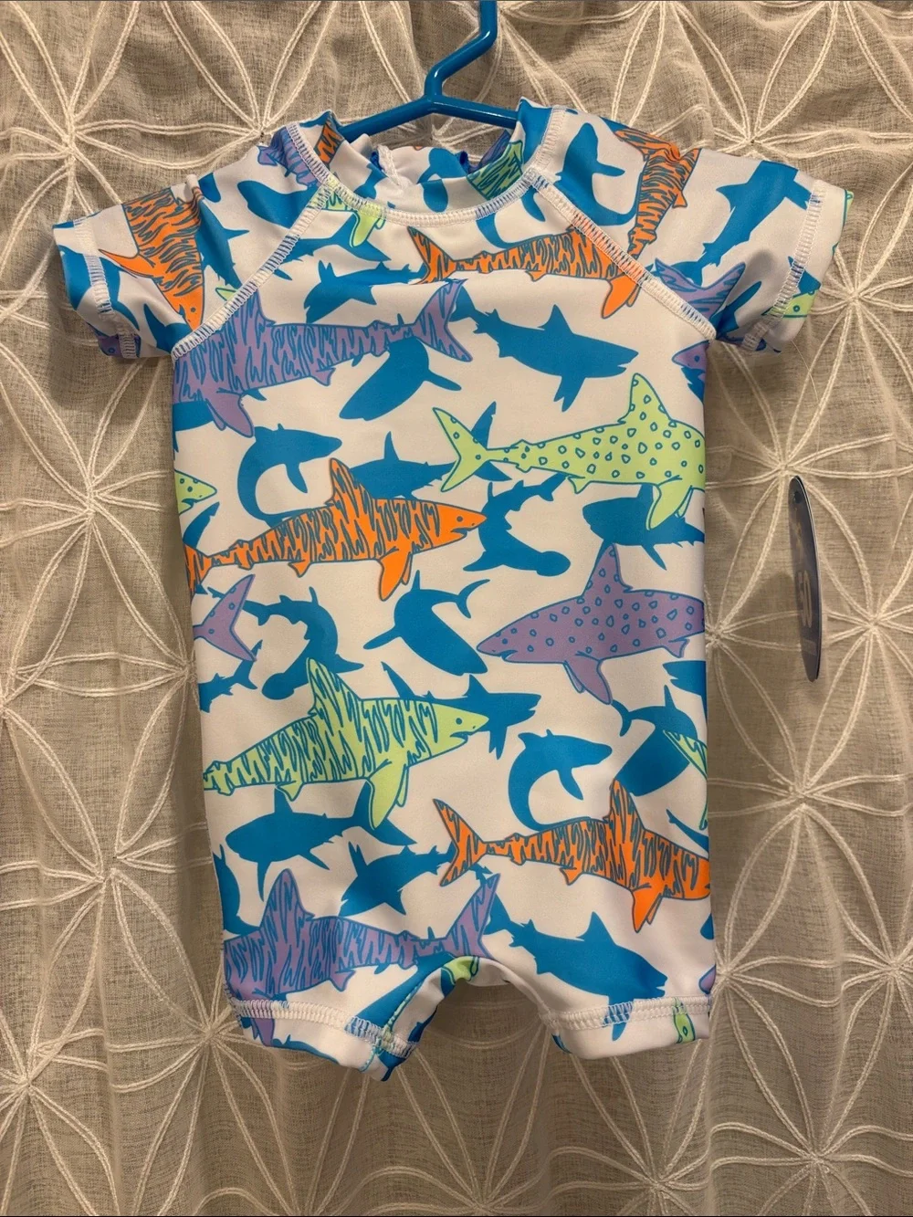 Sol Borne Baby Rashguard Romper with Colorful Shark Print